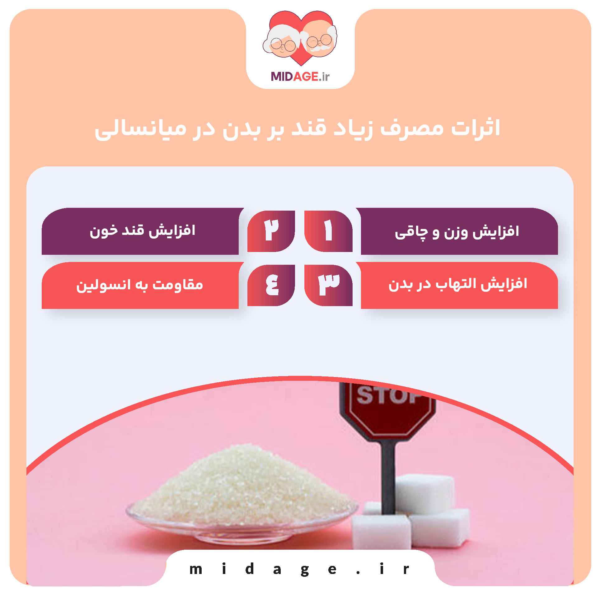 اثرات مصرف زیاد قند بر بدن در میانسالی
