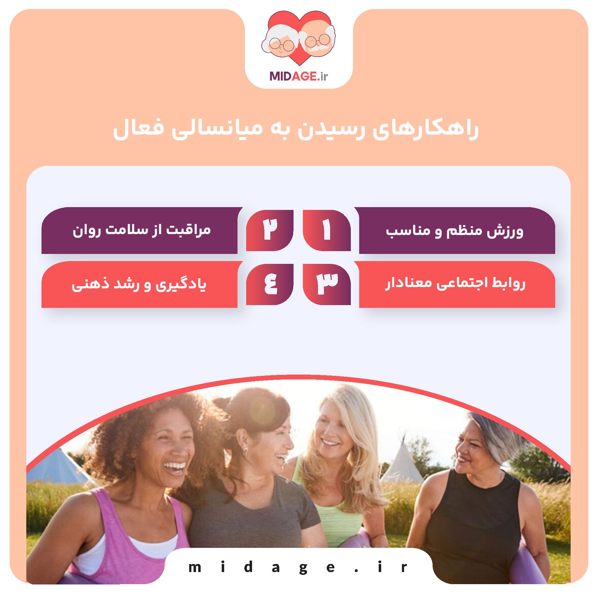 میانسالی فعال، راهی برای کیفیت زندگی، سلامت و رضایت در میانه عمر راهکارهای رسیدن به میانسالی فعال