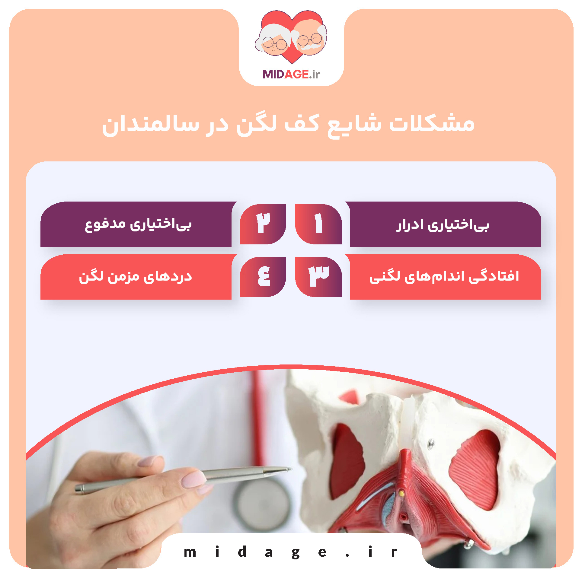 سلامت کف لگن در سالمندان؛ مشکلات شایع و نقش فیزیوتراپی در بهبود کیفیت زندگی مشکلات شایع کف لگن در سالمندان