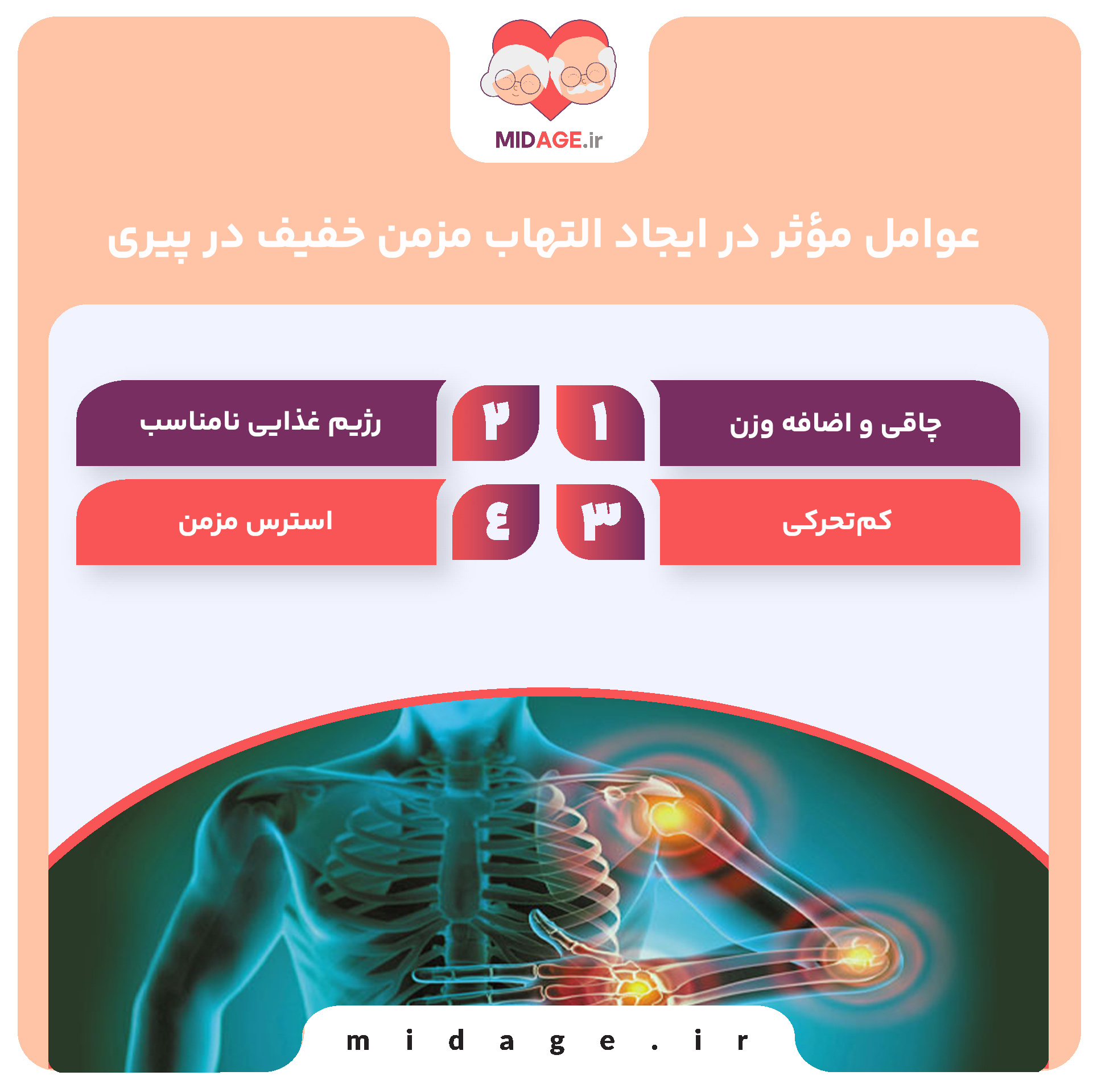 التهاب مزمن خفیف در پیری: پدیدهای ناپیدا اما اثرگذار بر سلامت سالمندان عوامل مؤثر در ایجاد التهاب مزمن خفیف در پیری